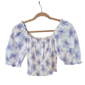 Levi's Tilly Smocked Cropped Top Square Neck Puff Sleeve M Modern Prairie